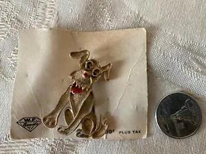 Broche prendedor vintage dorado Silly Dog p1004 W joyas F - Imagen 1 de 2