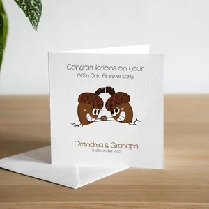 Personalised Handmade 80th Oak Wedding Anniversary Card Couple Wife Husband - Picture 1 of 3