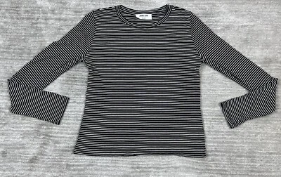 Double Zero Shirt Womens Large Black White Striped Long Sleeve Top - Image 1 of 4