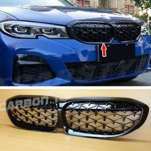 Fit For BMW 3-Series G20 4DR Diamond Style Front Kidkey Grille Gloss Black 2021 - Picture 1 of 8
