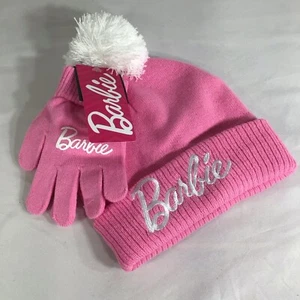 Girls Barbie Pom Beanie And Glove Set Pink - Picture 1 of 5
