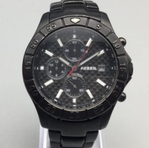 Fossil Chronograph Watch Men 40mm Black Tone Dial Date New Battery 6.75" - Picture 1 of 14