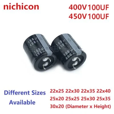 2Pcs Nichicon 100uF 400V 100uF 450V 400v100uF 450V100uF Snap-in PSU Capacitor - image 1 of 3