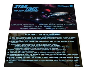 Williams Star Trek The Next Generation Pinball Custom Apron Instruction Cards - Picture 1 of 1