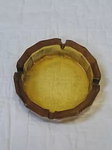 Vintage Imperial Glass Amber Ashtray Textured Large Round Heavy - Picture 1 of 4