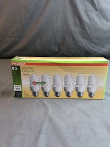 SYLVANIA 6PK Compact Spiral Fluorescent Light Bulb 850lm 13W/60W 9 yrs - Picture 1 of 5