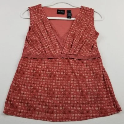 Axcess Tank Top Women’s Large Red Beige Abstract V Neck Sleeveless Stretch Lined - Image 1 of 4