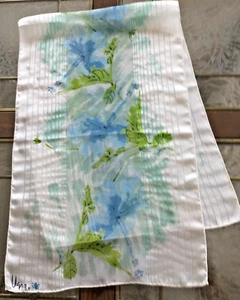 Vtg 60's Vera Ladybug Floral Chiffon Sheer Blue Green Scarf EUC Hand Rolled - Picture 1 of 6