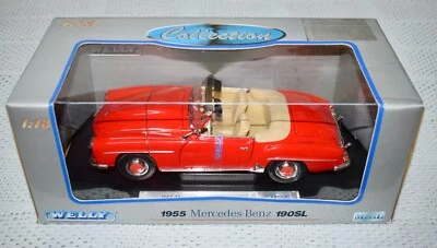 Welly 1955 Red Mercedes-Benz 190SL Die-Cast 1:18 Convertible Car Model NOS #63 - Image 1 of 4