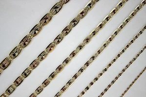 10K Yellow White Rose Gold Tri Color Valentino Chain Necklace 1.5mm~4mm / 16~30" - Picture 1 of 8