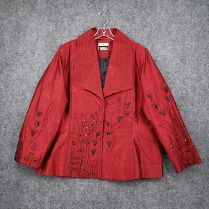 Yak Magik Blazer Womens L Red Jacket Beaded Floral Silk Lined Embroidered Art - Picture 1 of 14