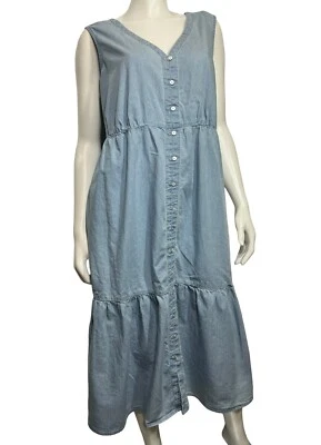 New Directions Maxi Prairie Dress Plus Size 2X Soft Denim Blue Tank Sundress - Image 1 of 4