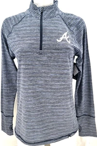 NEW Atlanta Braves MLB New Era Navy Blue Striped 1/4 Zip LS Shirt Women's S - Picture 1 of 9