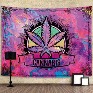 Extra Large Tapestry Wall Hanging Hippie Psychedelic Weed Trippy Fabric Art Flag - Picture 1 of 7