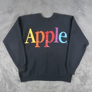 Vintage 90s Apple Computers Rainbow Logo Black Sweatshirt Size L Rare Colorway - Picture 1 of 12