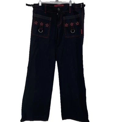 Pantalones Y2K Tripp NYC Daang Goodman Negro Bondage Talla 9 Cremalleras Estrellas Acampanadas Gótico Foto 1 de 4