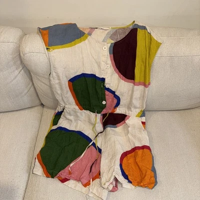 Gorman Playsuit Womens 12 Multi-colored Romper Linen Floral Belted Abstract Art - Image 1 of 4
