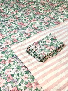 Vintage MARTEX set 2-sided Twin Floral / Striped Duvet + 1 Ruffled Sham READ - Picture 1 of 19