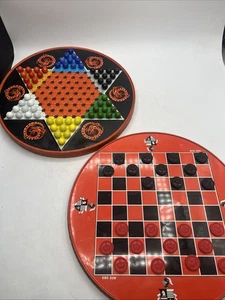 Vintage Ohio Art 2 In 1 Chinese & Regular Checkers 12" Round Game Metal Tin - Picture 1 of 8