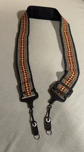 Aztec Pattern Black Red Yellow Brown VTG 70's Hippie Boho 1 3/4 Camera Strap - Picture 1 of 7