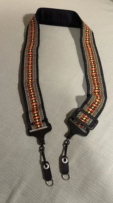 Aztec Pattern Black Red Yellow Brown VTG 70's Hippie Boho 1 3/4 Camera Strap - Image 1 of 4