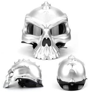 Motorcycle Skull Helmet Street Racing Half Face Helmets with Visor - Bild 1 von 18