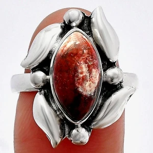 Anillo de plata de ley 925 de ágata musgo rojo natural s.8 joyería R-1125 - Imagen 1 de 5