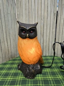 Vintage Tin Chi Owl Table Accent Lamp 1996 Amber Glass Andrea Sadek 9.25" - Picture 1 of 5