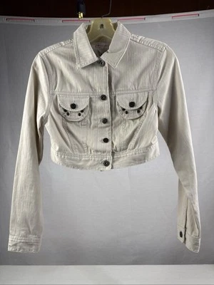 STAR Jeans Chaqueta Pequeña S 100% Algodón Manga Larga Corta Botón Beige Foto 1 de 4