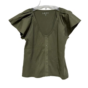 Blusa Top Ann Taylor LOFT Mujer Mediana M Verde Oliva Manga Acampanada Botón Usada en Excelente Condición - Imagen 1 de 5