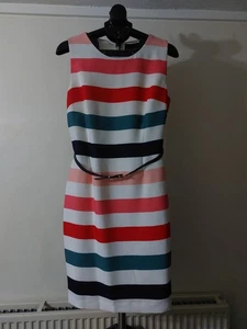 Phase-Eight Multicoloured Faye Belt Lined Striped  Dress  Wedding Uk 14 RRP £120 - Picture 1 of 11