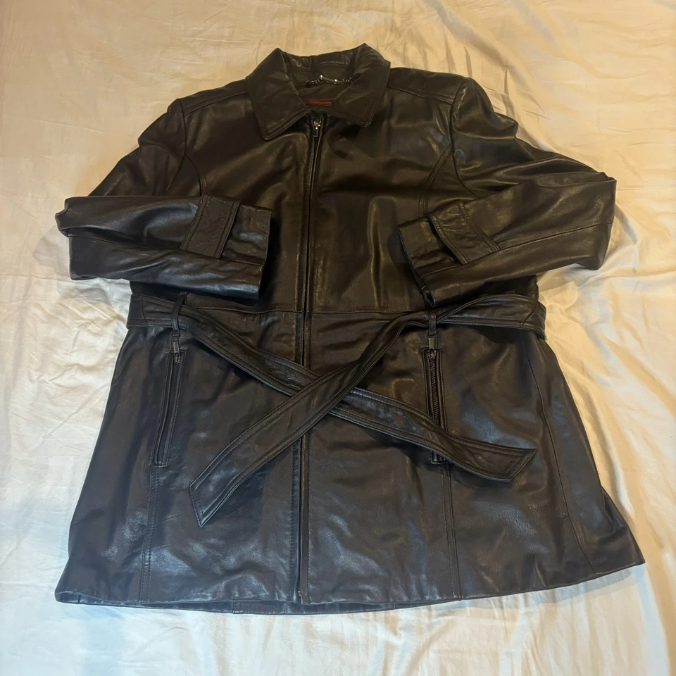 Wilsons 皮革男式 XXL 码外套黑色长夹克 Thinsulate 皮带 — 第 1/4 张图片
