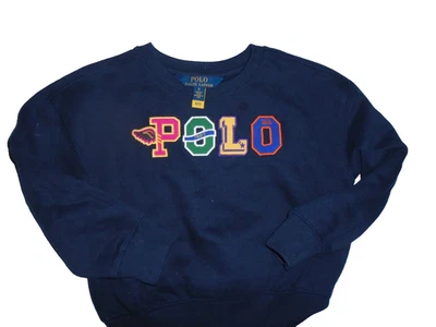 POLO BY RALPH LAUREN GIRLS SIZE 5 CREW FLEECE WITH POLO APPLIQUE LOGO IN NAVY BL - Image 1 of 4