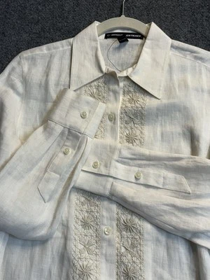 Blusa de lino Company Ellen Tracy para mujer 8 maíz bordado manga larga abotonada Foto 1 de 4