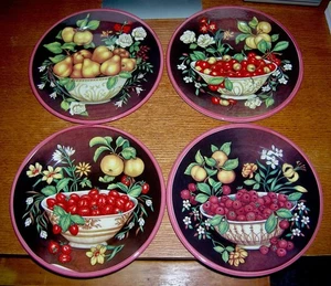 4 Tuscan Fruit Plates, Pears, Strawberries, Raspberries, and Cherries - Picture 1 of 4