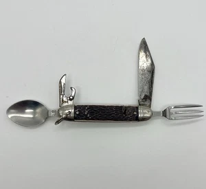 Vintage Colonial Prov USA Hobo Camping Pocket Knife Fork, Spoon, Can Opener - Picture 1 of 8