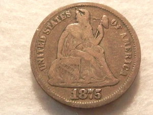 Moneda de diez centavos de plata de Estados Unidos libertad sentada 1875 - Imagen 1 de 2