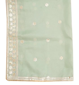 Sushila Vintage Pista Green Embroidered Dupatta Art Silk Kota Doria Long Stole - Picture 1 of 9
