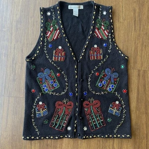 Vintage Claudia D Jeweled Vest Ugly Christmas Sweater Damen Medium Holiday 1990 - Bild 1 von 10