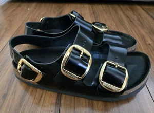 BIRKENSTOCK Milano Big Buckle WOMENS EU 38 US 7 Patent Leather High Shine Black - Picture 1 of 17