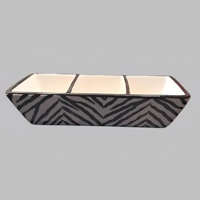 Daniel Cremieux Maison Zebra Print Divided Serving Dish 3-Compartment Earthenwar - Image 1 of 4