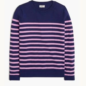 J. Crew Teddie Sweater Navy Blue Pink Striped Cotton NWT Size XXS Crewneck - Picture 1 of 8