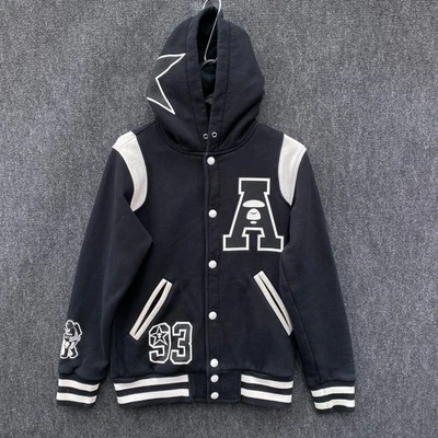 AAPE NOW A Bathing Ape Varsity 93 Letterman Hoodie Jacket Black Small Ape Head - Image 1 of 4