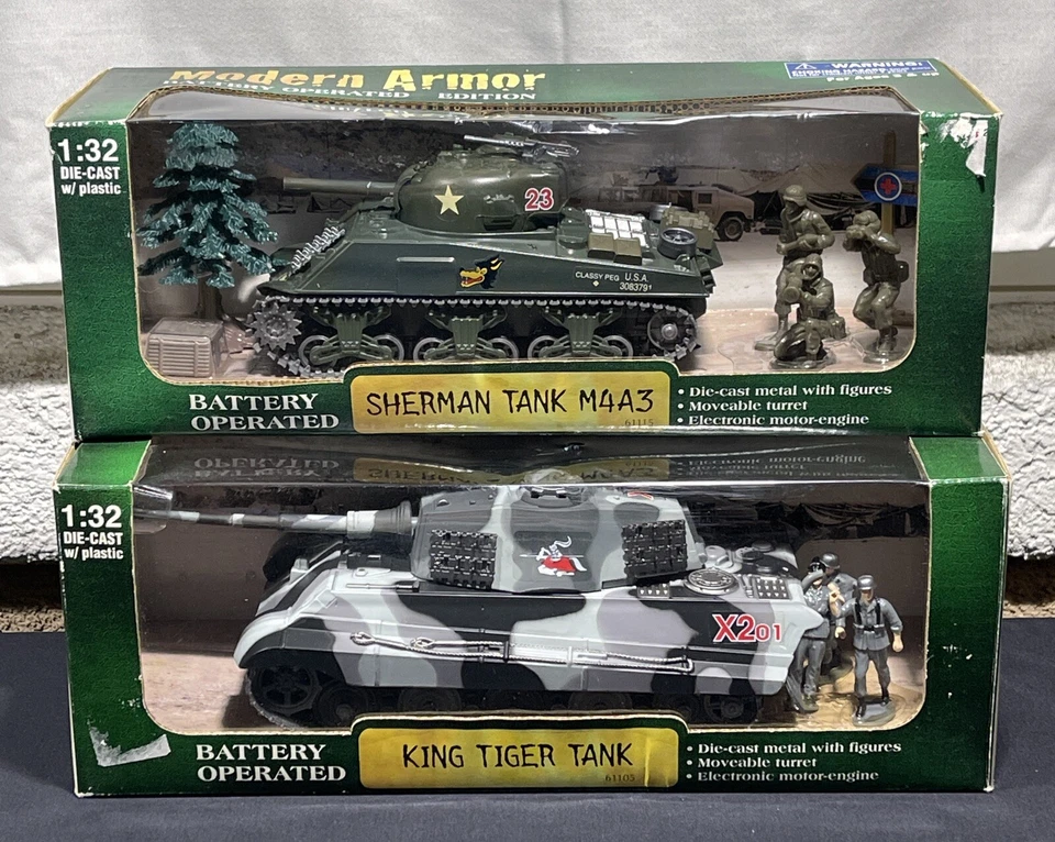 Lote de tanques modernos a batería Sherman M4A3 y King Tiger diecast 1:32 Foto 1 de 4