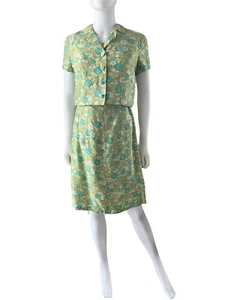 1950s-60s Vintage Dress + Cropped Top, Sz Small, 2 Pc Set, Florals, Wiggle - Picture 1 of 12