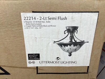 Uttermost Lorelle Wrought Iron Lighted Amber Carve Leaves CHANDELIER  GLASS - Image 1 of 4