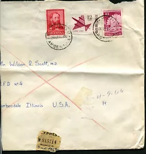 Argentinien Buenos Aires Carbondale USA 1966 Einschreiben Luftpost Brief Lateinamerika - Bild 1 von 2