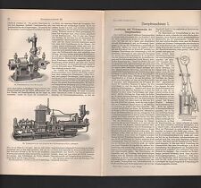 Lithografie 1909: Dampfmaschinen I-V. Hultmotor Dampfturbine 