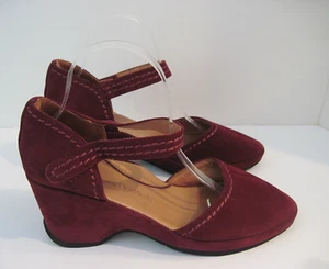 L’amour Des Pieds Orva Womens Burgundy Suede Leather Mary Jane Wedge Heels 9 1/2 - Picture 1 of 6