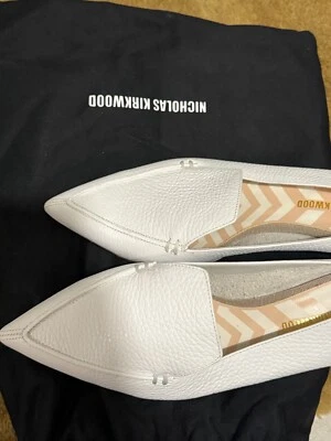 Nicholas Kirkwood Zapatos de Cuero BLANCO Planos Talla 39 Punta Punta Foto 1 de 4